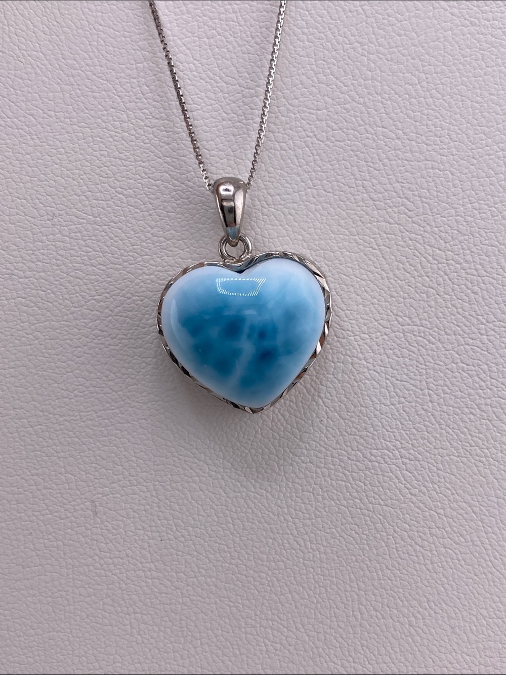 High Quality AAA Natural Larimar Heart Silver Pendant Necklace
